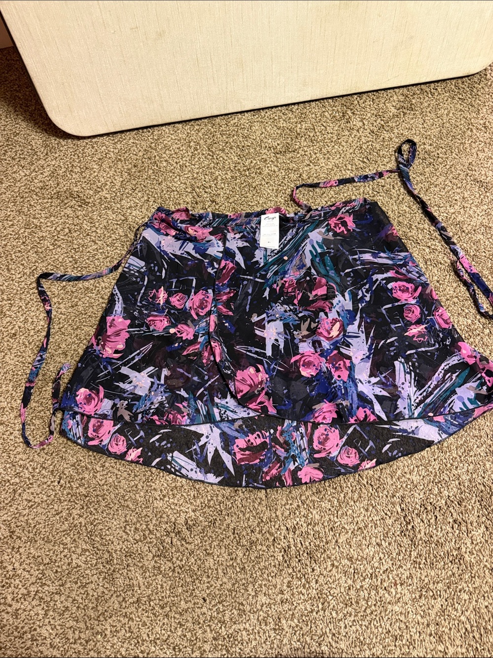 Capezio Black Mini Skirt with Pink & Purple Floral Print, size M/L